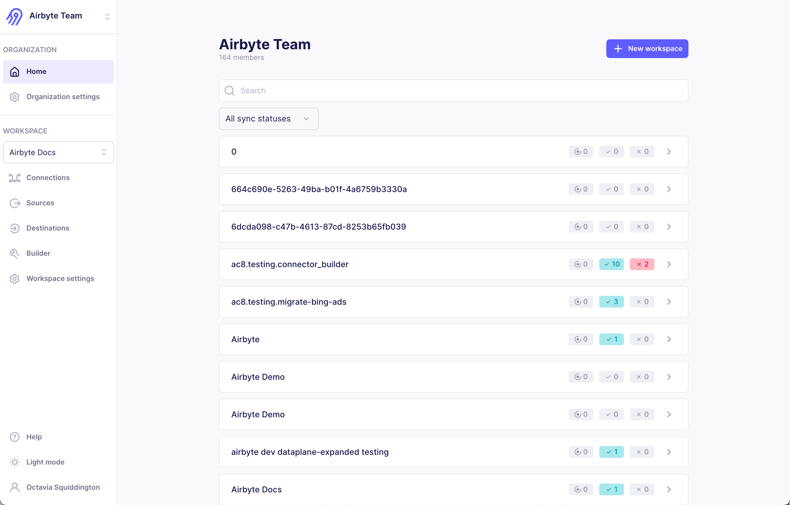 A screenshot of Airbyte's home page